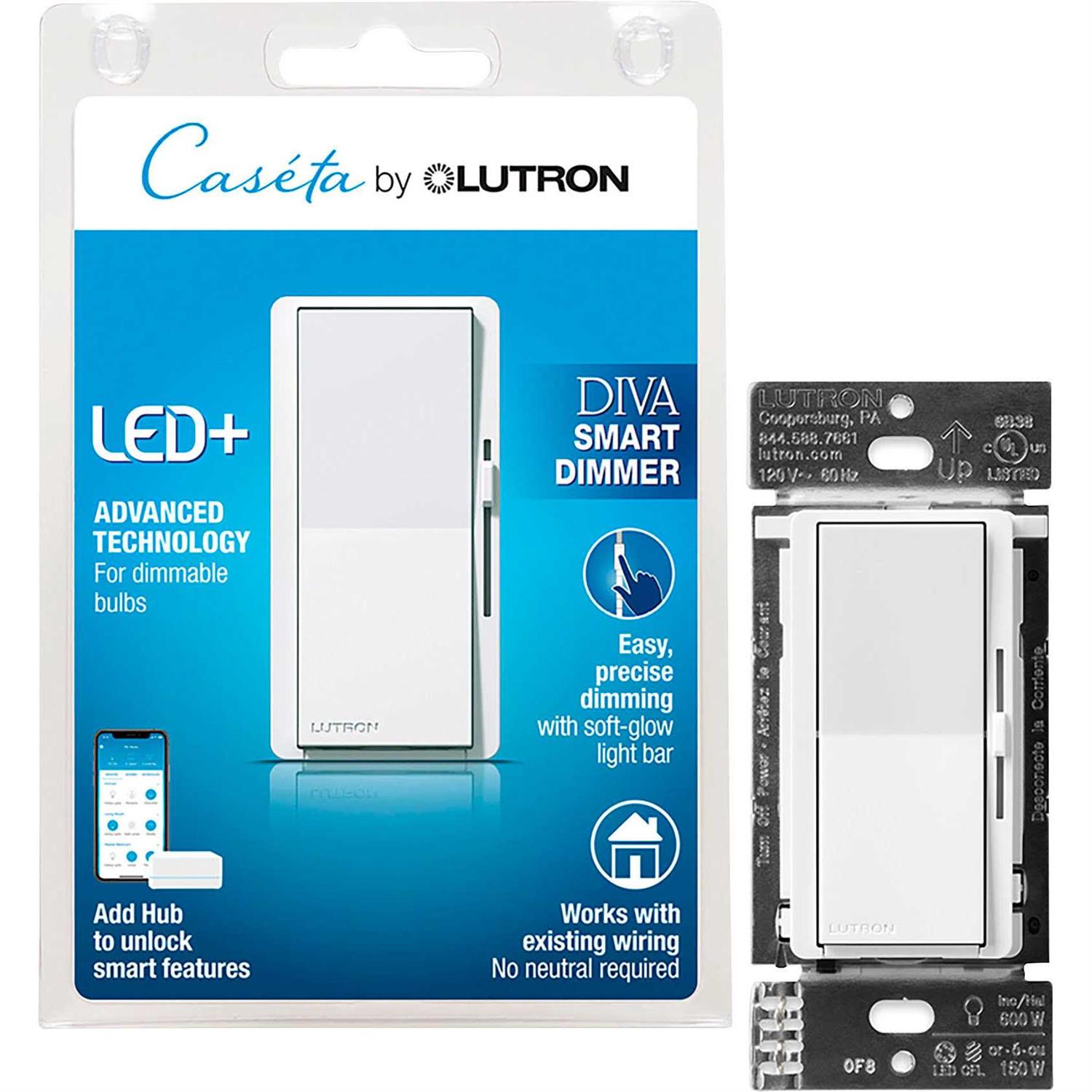 Lutron Diva Smart Dimmer Switch 3-Way Kit with Pico Paddle Remote - Zenithce