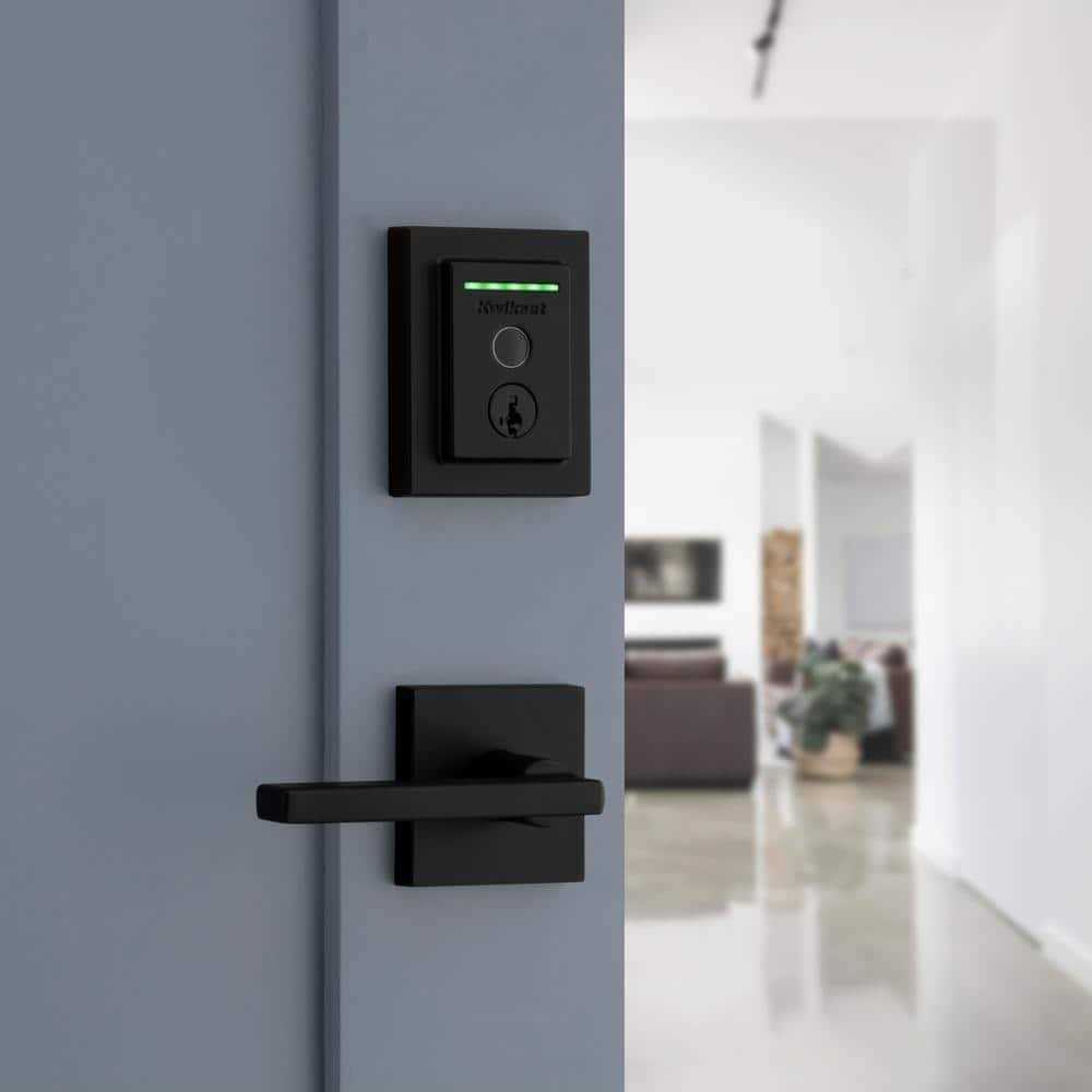 Kwikset Halo Touch Matte Black CNT Fingerprint WiFi Elec Smart Lock Deadbolt Feat SmartKey Security with San Clemente Handleset - Zenithce