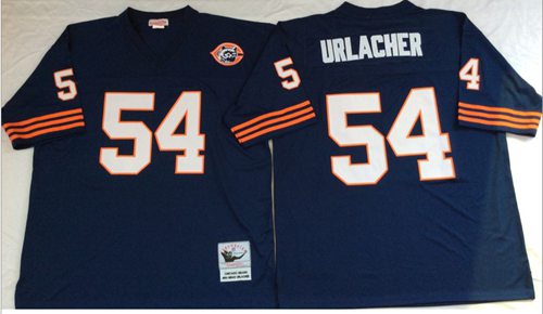 Mitchell Ness Bears #54 Brian Urlacher Blue Big No. Throwback Stitched Jersey - Zenithce
