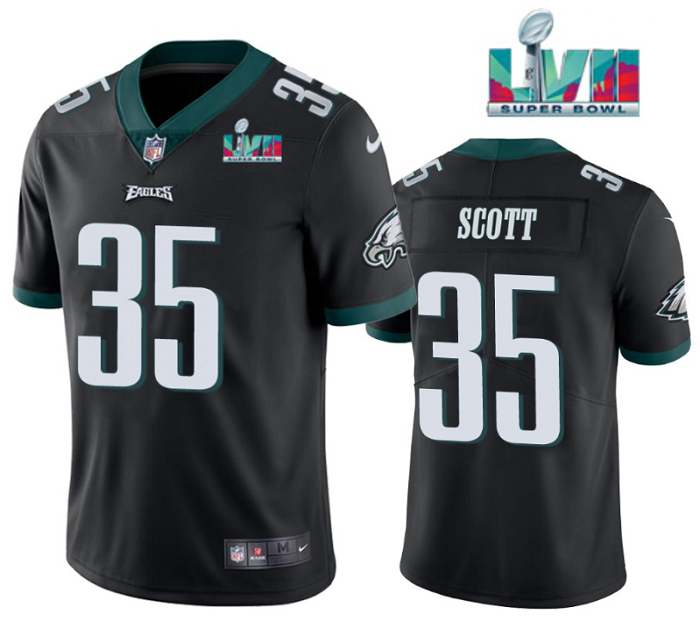 Philadelphia Eagles #35 Boston Scott Black Super Bowl LVII Patch Vapor Untouchable Limited Stitched Jersey - Zenithce