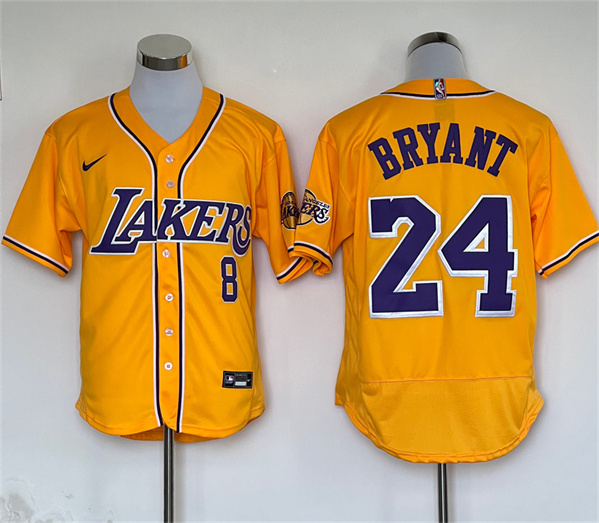 Los Angeles Lakers Front #8 Back #24 Kobe Bryant Yellow Stitched Baseball Jersey - Zenithce