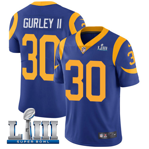 Los Angeles Rams #30 Todd Gurley II Royal Blue Super Bowl LIII Vapor Untouchable Limited Stitched Jersey - Zenithce