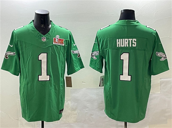 Philadelphia Eagles #1 Jalen Hurts Green 2025 Super Bowl LIX Patch F.U.S.E. Throwback Vapor Untouchable Limited Stitched Jersey - Zenithce