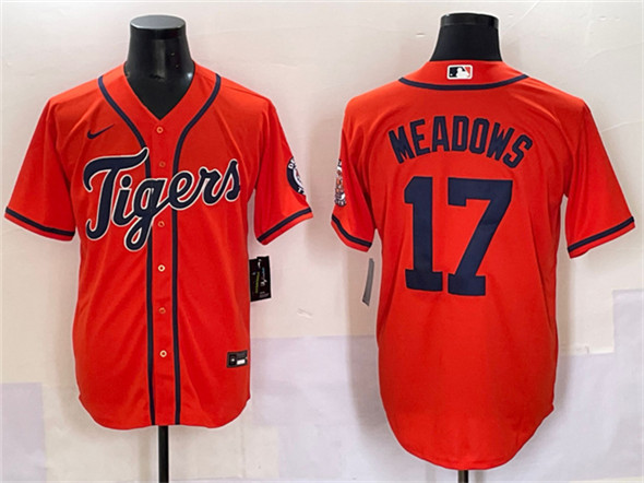 Detroit Tigers #17 Parker Meadows Orange With Patch Cool Base Stitched Jersey - Zenithce
