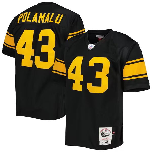Pittsburgh Steelers #43 Troy Polamalu Black 2008 Mitchell Ness Stitched Jersey - Zenithce