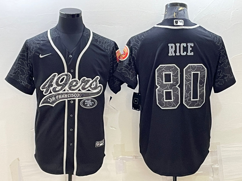 San Francisco 49ers #80 Jerry Rice Black Reflective With Patch Cool Base Stitched Baseball Jersey - Zenithce