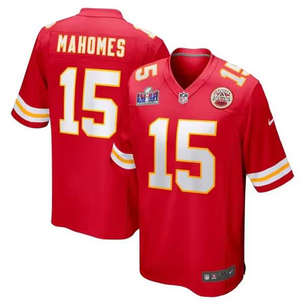 Kansas City Chiefs #15 Patrick Mahomes Red Super Bowl LVIII Patch Limited Stitched Game Jersey - Zenithce
