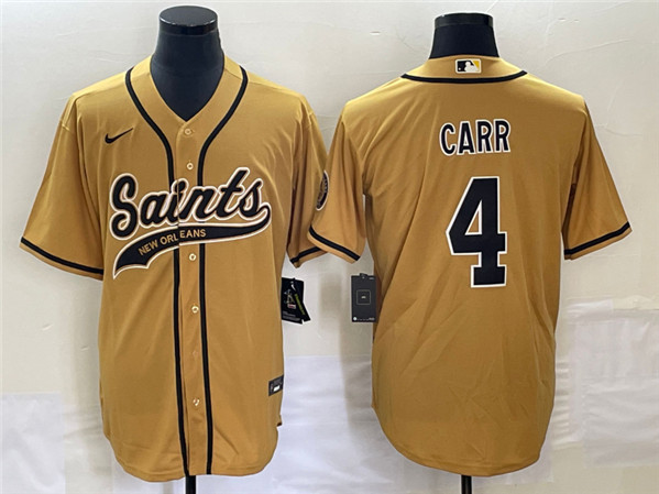 New Orleans Saints #4 Derek Carr Gold With Patch Cool Base Stitched Jersey - Zenithce