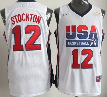 1992 Olympics Team USA #12 John Stockton White Swingman Jersey - Zenithce