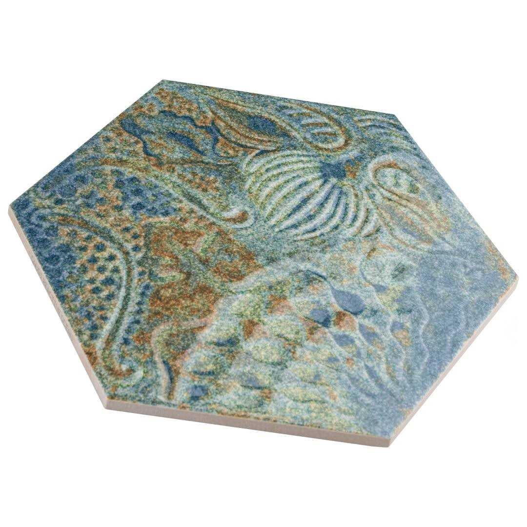 Merola Tile Gaudi React Hex Ocean 8-5/8 x 9-7/8 Porcelain Floor and Wall Tile - Zenithce