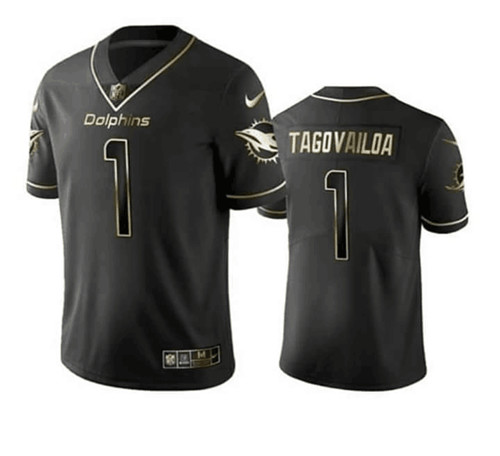 Miami Dolphins #1 Tua Tagovailoa 2020 Black Golden Stitched Jersey - Zenithce