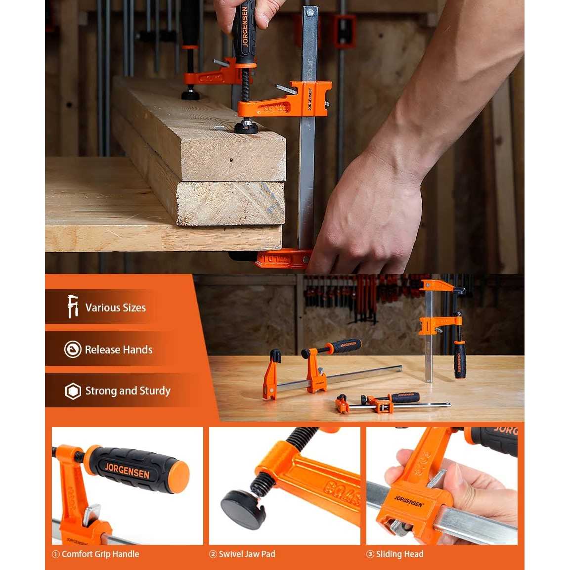 Jorgensen 48-inch Bar Clamps 90°Cabinet Master Parallel Jaw Bar Clamp Set - Zenithce