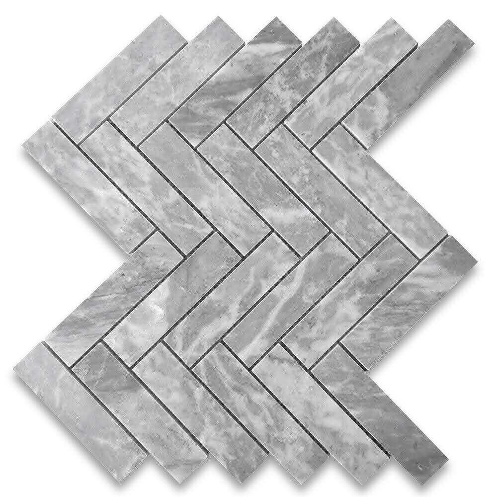 Marble Online Bardiglio Gray Marble Herringbone Mosaic Tile - Zenithce