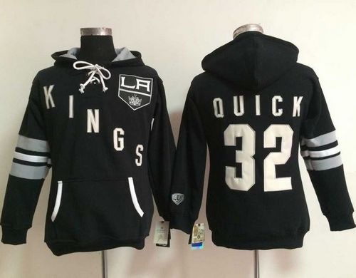 Los Angeles Kings #32 Jonathan Quick Black Women's Old Time Heidi Hoodie - Zenithce