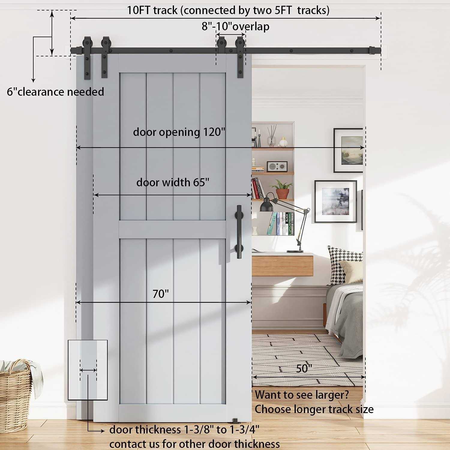 WINSOON Single Track Bypass Barn Door Hardware Double Doors Kit - Zenithce