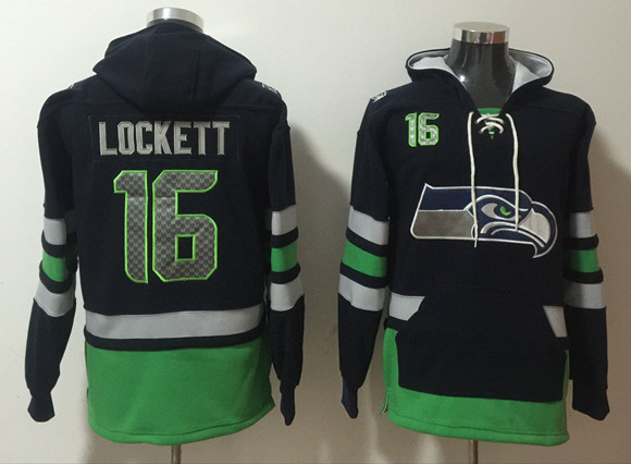 Men's Seattle Seahawks #16 Tyler Lockett Black/Green Ageless Must-Have Lace-Up Pullover Hoodie - Zenithce