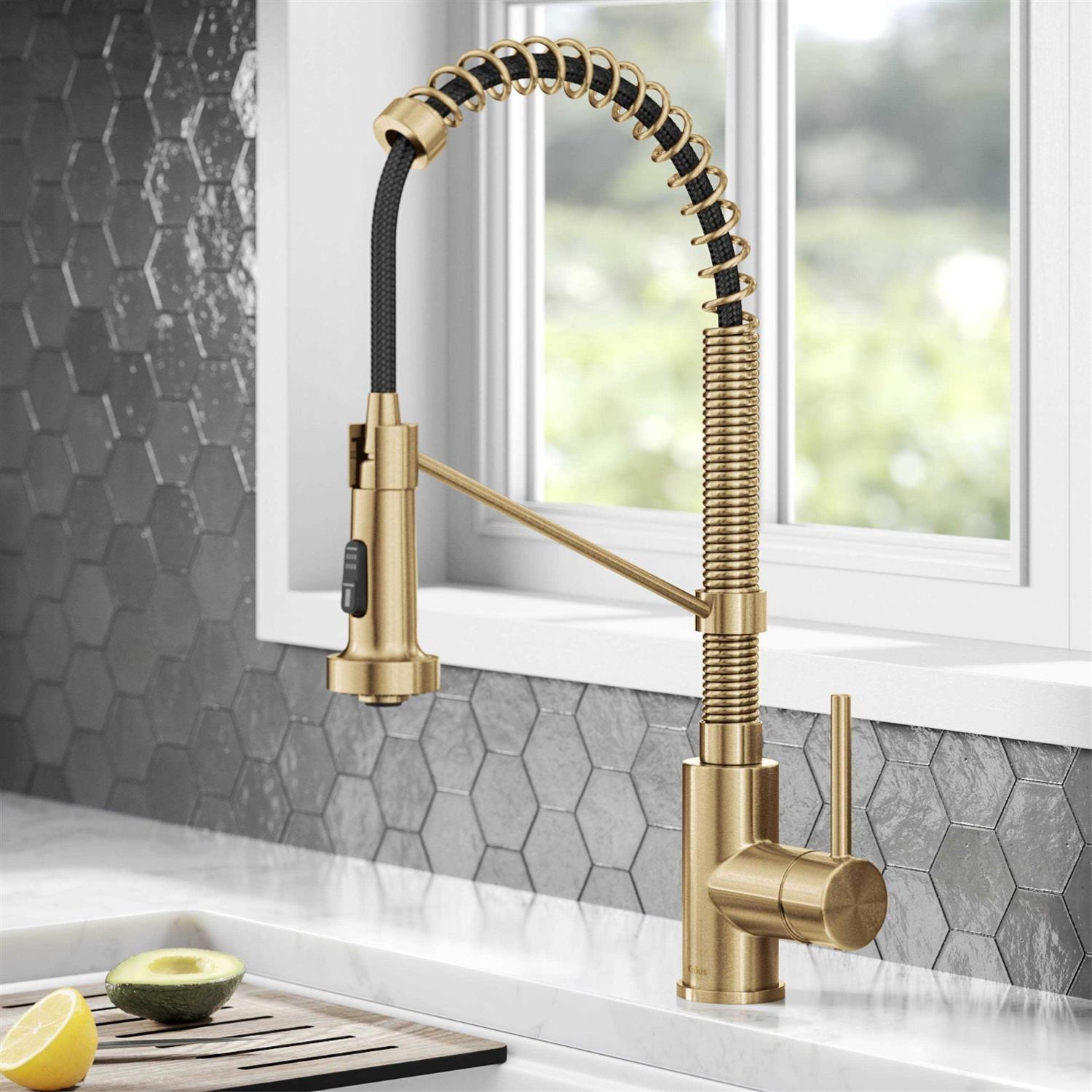 Kraus Bolden Commercial Style Pull-Down Kitchen Faucet and Purita Water Filter Faucet Combo KPF-1610-FF-100 - Zenithce