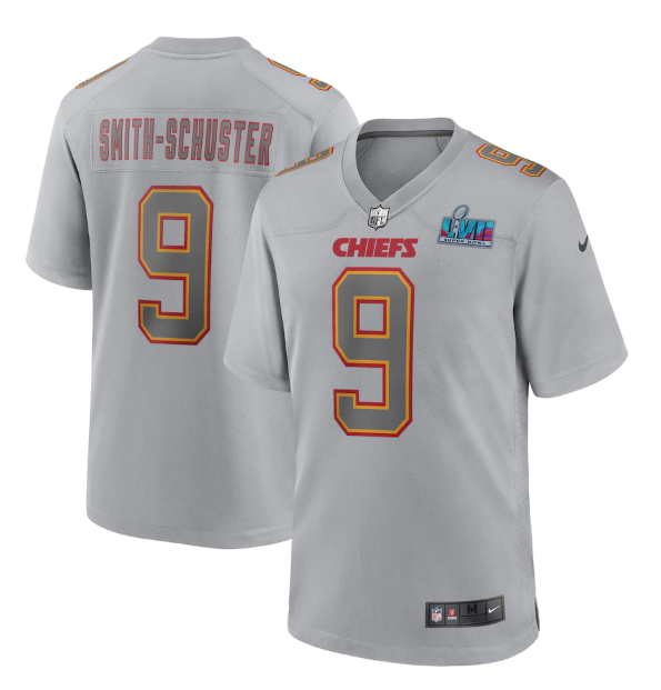 Kansas City Chiefs #9 JuJu Smith-Schuster Grey Super Bowl LVII Patch Atmosphere Fashion Stitched Game Jersey - Zenithce