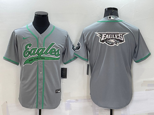 Philadelphia Eagles Grey Team Big Logo With Patch Cool Base Stitched Baseball Jersey - Zenithce