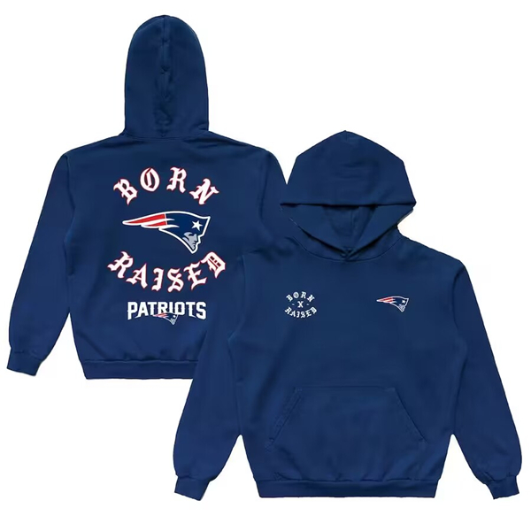 New England Patriots Navy Born X Raised Pullover Hoodie - Zenithce