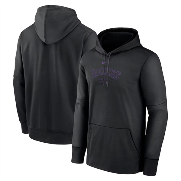 Colorado Rockies Black Collection Practice Performance Pullover Hoodie - Zenithce
