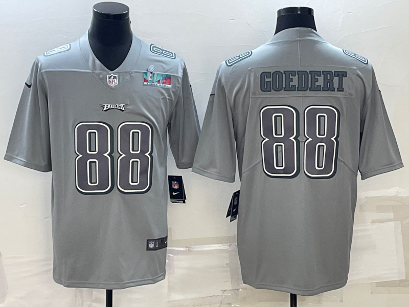 Philadelphia Eagles #88 Dallas Goedert Gray Super Bowl LVII Patch Atmosphere Fashion Stitched Jersey - Zenithce