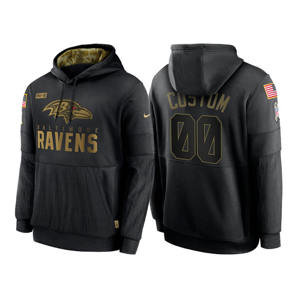 Baltimore Ravens Customized 2020 Black Salute To Service Sideline Performance Pullover NFL Hoodie - Zenithce