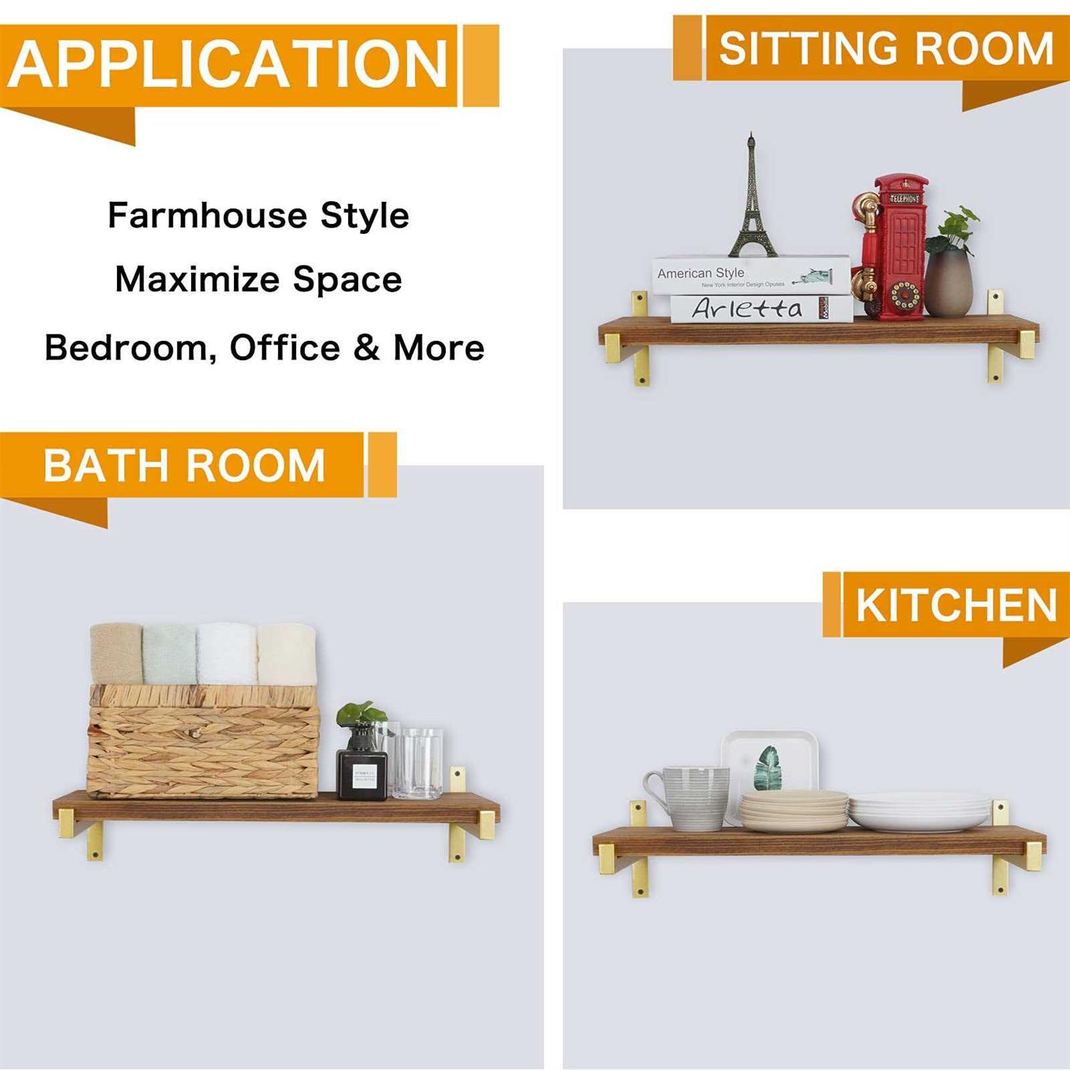 EZYDECOR 6Pcs Floating Shelves Brackets Heavy Duty Wooden Shelf Brackets Decorative Wall Shelf Brackets & Supports with Lip - Zenithce