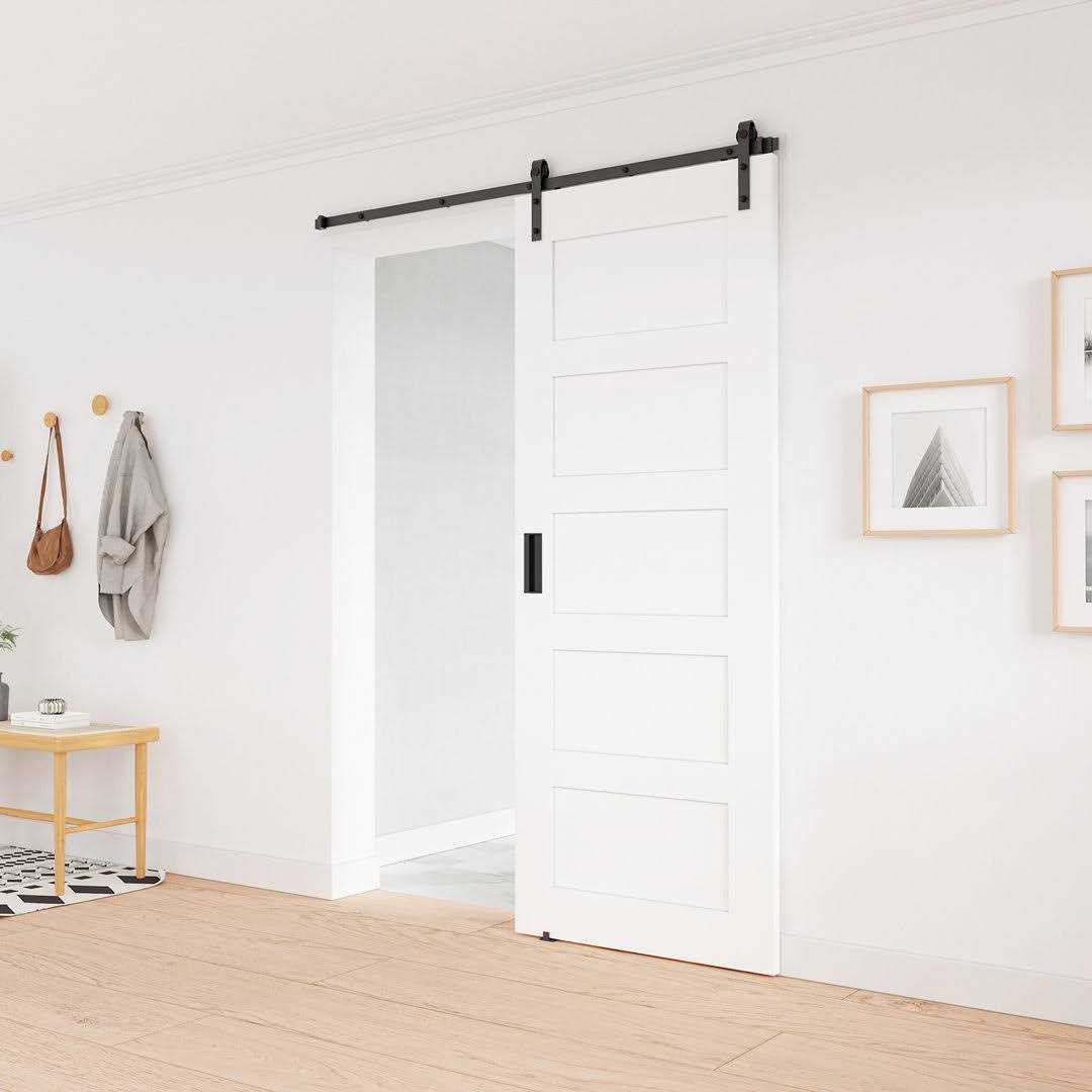 winsoon Black Heavy-Duty Steel Rolling Barn Door Hardware Kit for Single Wood Door with Non-Routed Floor Guide - Zenithce