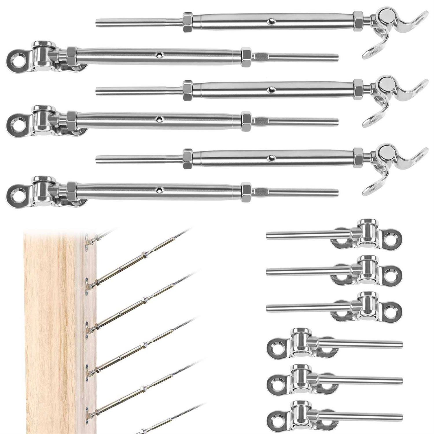 Muzata Cable Railing Kit 1/8 Swage Toggle Turnbuckle Hardware T316 Stainless Steel For Wood Post Woodeasy System Angle 180° Adjustable - Zenithce