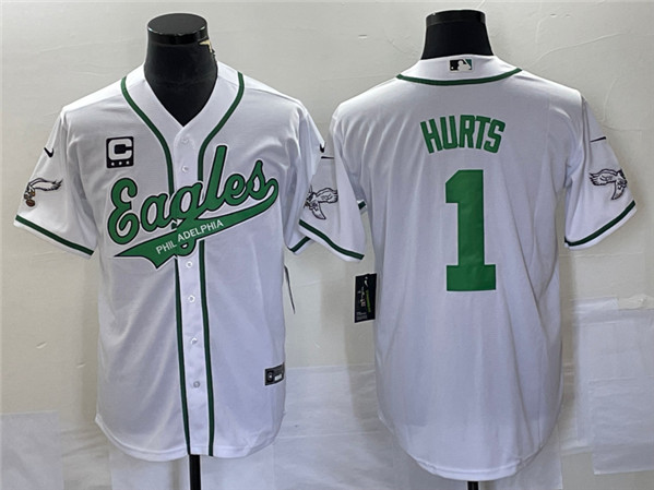 Philadelphia Eagles #1 Jalen Hurts White With C Patch Cool Base Stitched Jersey - Zenithce