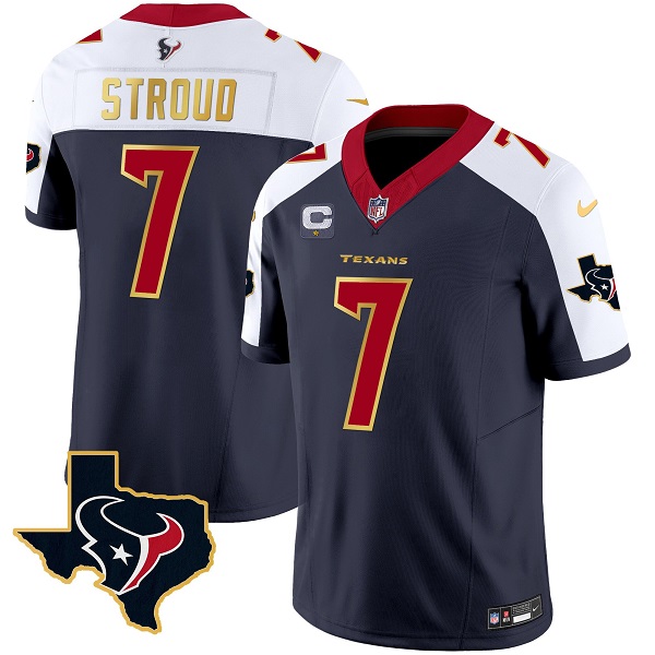 Houston Texans #7 C.J. Stroud Navy White 2023 F.U.S.E. With 1-Star C And Team Logo Patch Limited Stitched Jersey - Zenithce