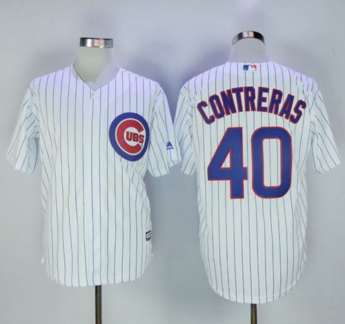 Cubs #40 Willson Contreras White Strip New Cool Base Stitched Jersey - Zenithce