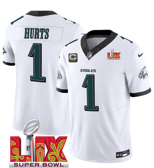 Philadelphia Eagles #1 Jalen Hurts White 2025 Super Bowl LIX With 3-Star C Patch F.U.S.E. Vapor Untouchable Limited Stitched Jersey - Zenithce