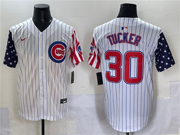Chicago Cubs #30 Kyle Tucker White Pinstripe 2025 Independence Day Vapor Premier Limited Stitched Jersey - Zenithce