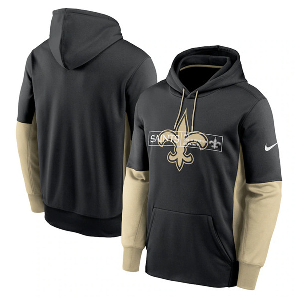 New Orleans Saints Black Color Block Fleece Performance Pullover Hoodie - Zenithce