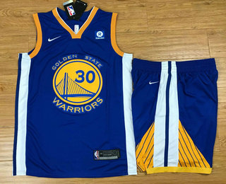 Golden State Warriors #30 Stephen Curry Blue 2017-2018 Swingman Rakuten Stitched Jersey With Shorts - Zenithce