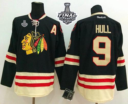 Blackhawks #9 Bobby Hull Black 2015 Winter Classic 2015 Stanley Cup Stitched Jersey - Zenithce