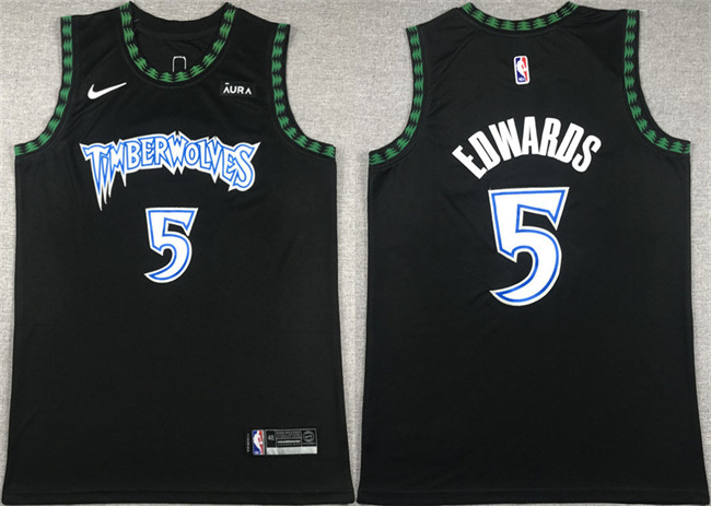 Minnesota Timberwolves #5 Anthony Edwards Black City Edition Stitched Jersey - Zenithce