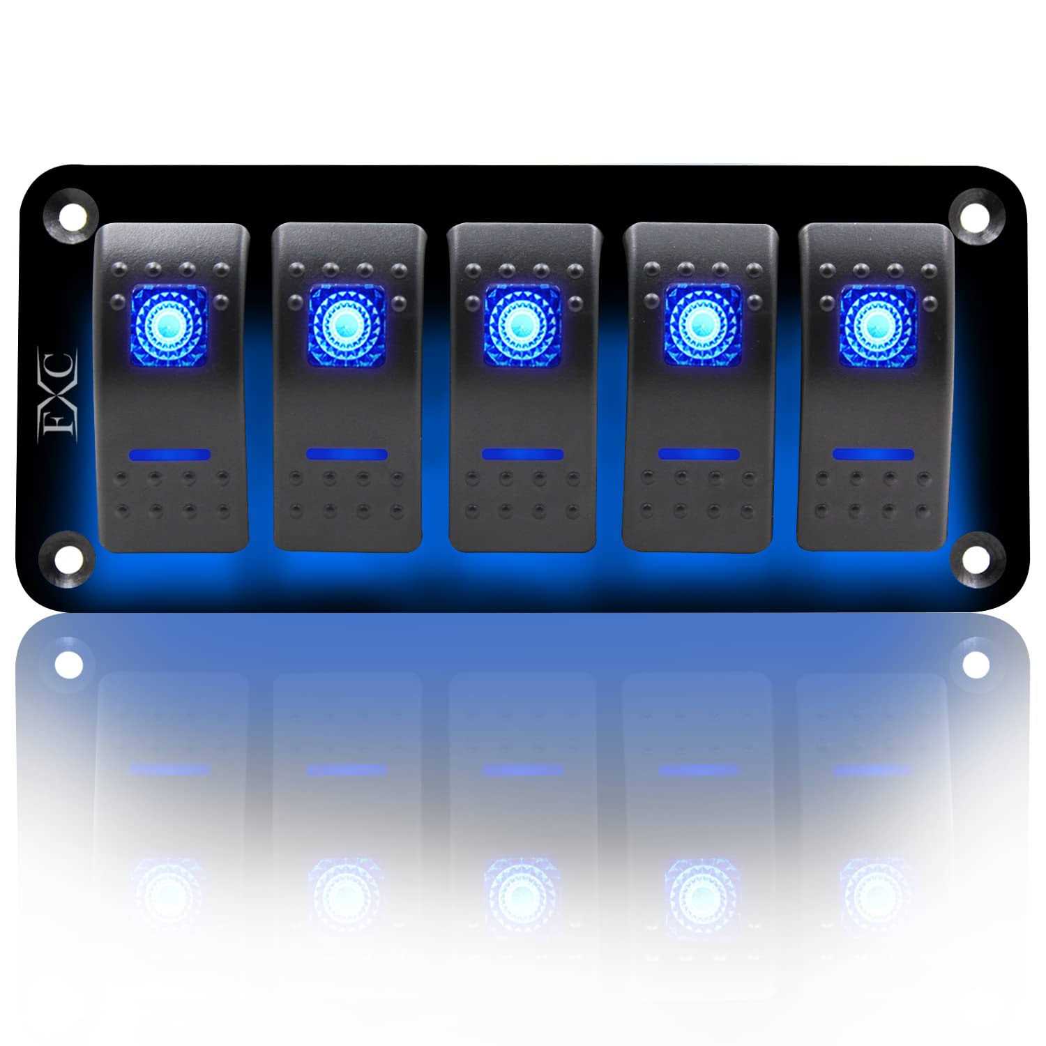 FXC Rocker Switch Aluminum Panel Gang Toggle Switches Dash 5 Pin ON/Off 2 LED Backlit for Boat Car Marine - Zenithce