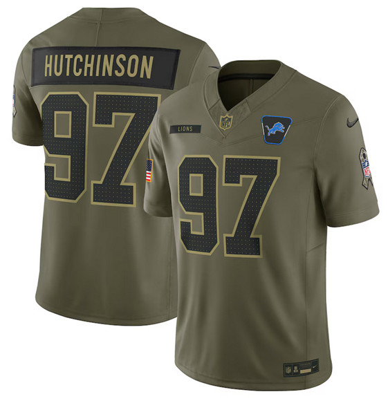 Detroit Lions #97 Aidan Hutchinson Olive 2025 Salute to Service Limited Stitched Jersey - Zenithce