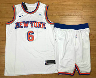 New York Knicks #6 Kristaps Porzingis New White 2017-2018 Swingman Squarespace Stitched Jersey With shorts - Zenithce