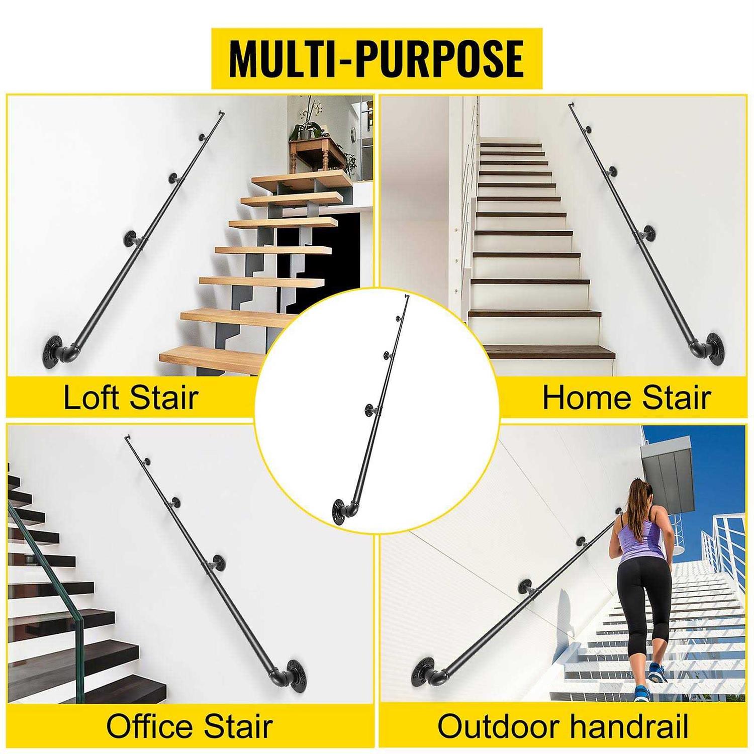 VEVOR Pipe Stair Handrail Staircase Handrail 440LBS Load Capacity Carbon Steel Pipe Handrail - Zenithce