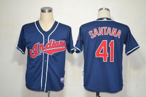 Mitchell And Ness Indians #41 Carlos Santana Blue Stitched Throwback Jersey - Zenithce