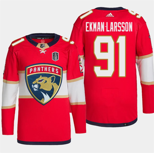 Florida Panthers #91 Oliver Ekman-Larsson Red 2024 Stanley Cup Final Patch Stitched Jersey - Zenithce