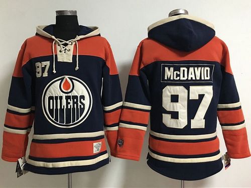 Edmonton Oilers #97 Connor McDavid Navy Blue Women's Old Time Lacer NHL Hoodie - Zenithce