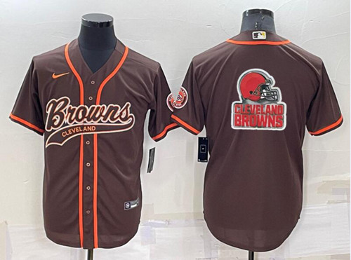 Cleveland Browns Brown Team Big Logo With Patch Cool Base Stitched Baseball Jersey - Zenithce