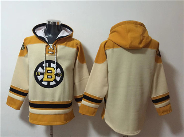 Boston Bruins Blank Cream Ageless Must-Have Lace-Up Pullover Hoodie - Zenithce