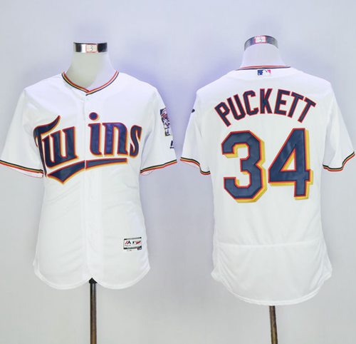 Twins #34 Kirby Puckett White Flexbase Authentic Collection Stitched Jersey - Zenithce