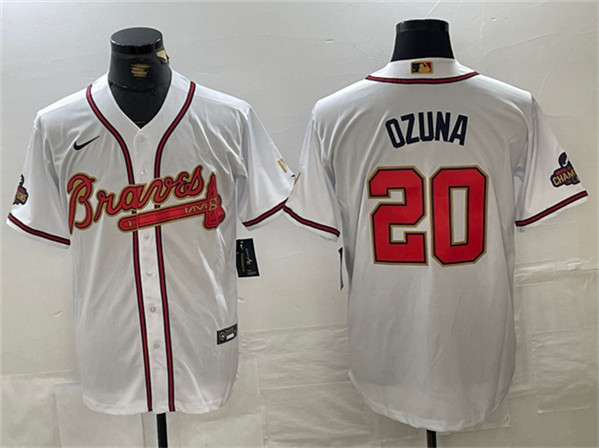 Atlanta Braves #20 Marcell Ozuna White Gold World Series Champions Cool Base Stitched Jersey - Zenithce